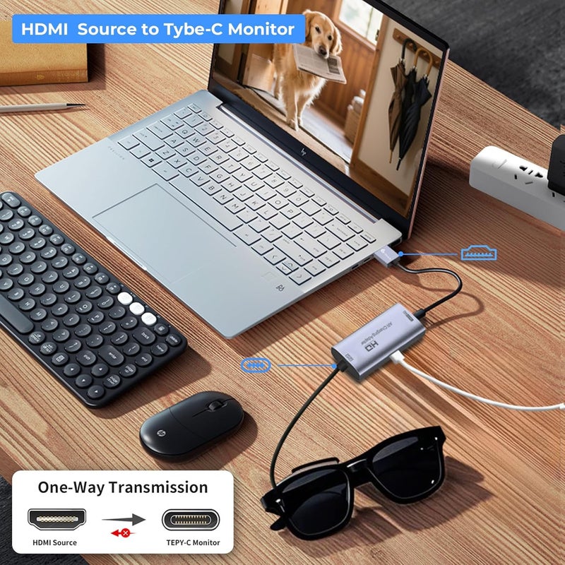 Guermok AR Glasses HDMI to USB-C Display Adapter, 4.9ft 4K@60Hz Play and Charge XR Converter with DC 5V, for XREAL One/Air 2 Pro/RayNeo/Rokid, Switch 2/1, Xbox1, PS4/5, Portable Monitors, Silver - Image 2